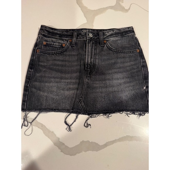 Abercrombie & Fitch Dresses & Skirts - Abercrombie & Fitch Low Rise Micro Mini Skirt Black‎ Denim Frayed Hem Size 25